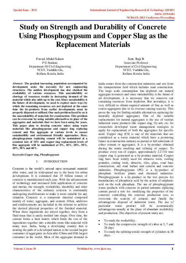 (PDF) Study on Strength and Durability of Concrete Using Phosphogypsum ...