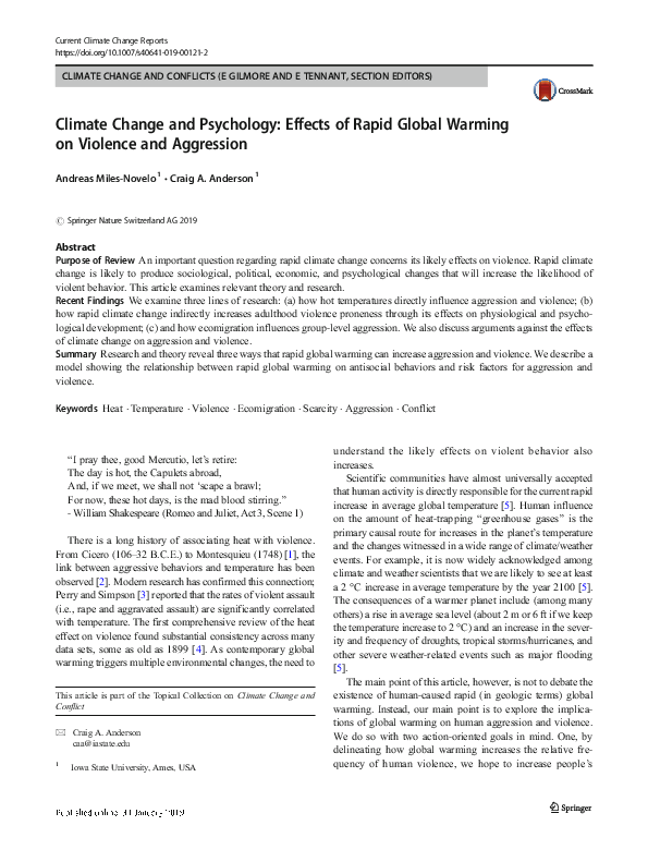 (PDF) Climate Change and Psychology: Effects of Rapid Global Warming on ...