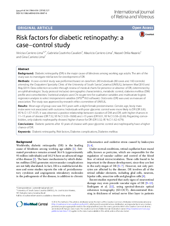 (PDF) Risk factors for diabetic retinopathy: a case–control study