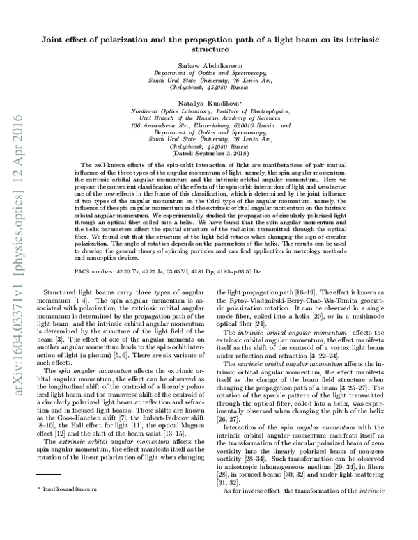 (PDF) Joint effect of polarization and the propagation path of a light ...