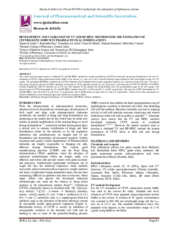 (PDF) Development and Validation of Uv and RP-HPLC Methods for the ...