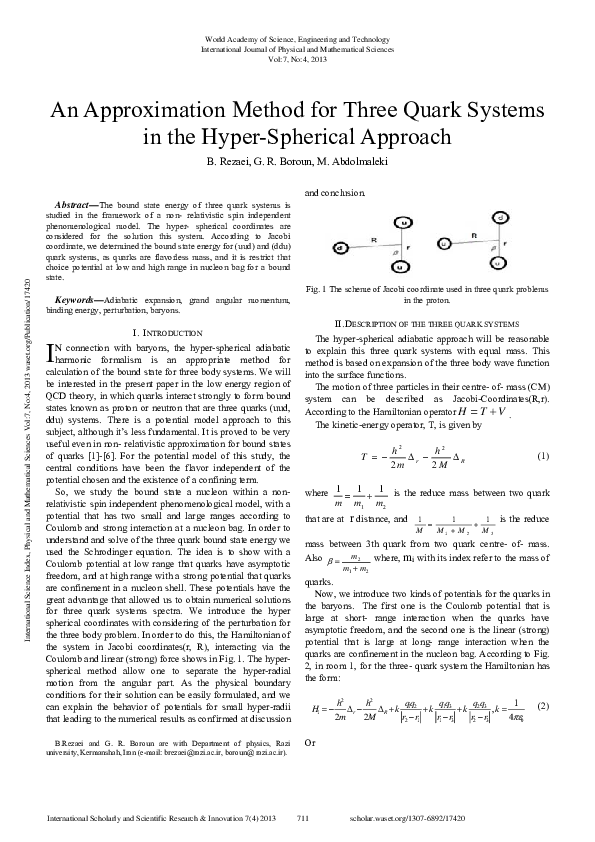 (PDF) An Approximation Method For Three Quark Systems In The Hyper ...