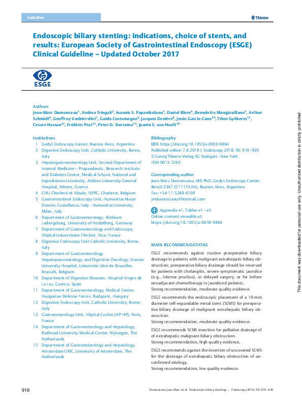 (PDF) Endoscopic biliary stenting indications, choice of stents, and
