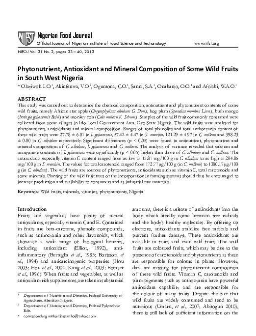 (PDF) Phytonutrient, Antioxidant and Mineral Composition of Some Wild ...