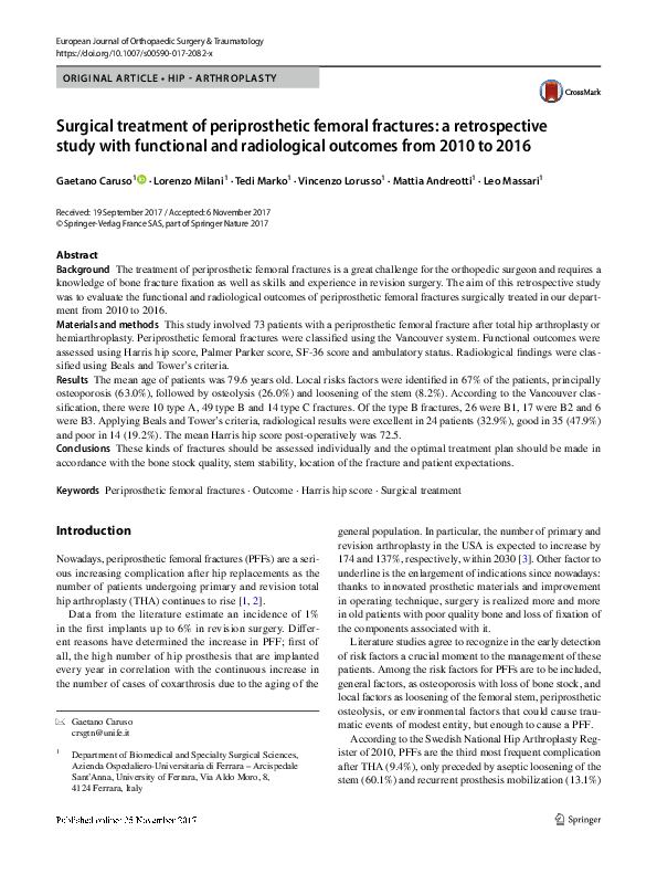 (PDF) Surgical treatment of periprosthetic femoral fractures following ...