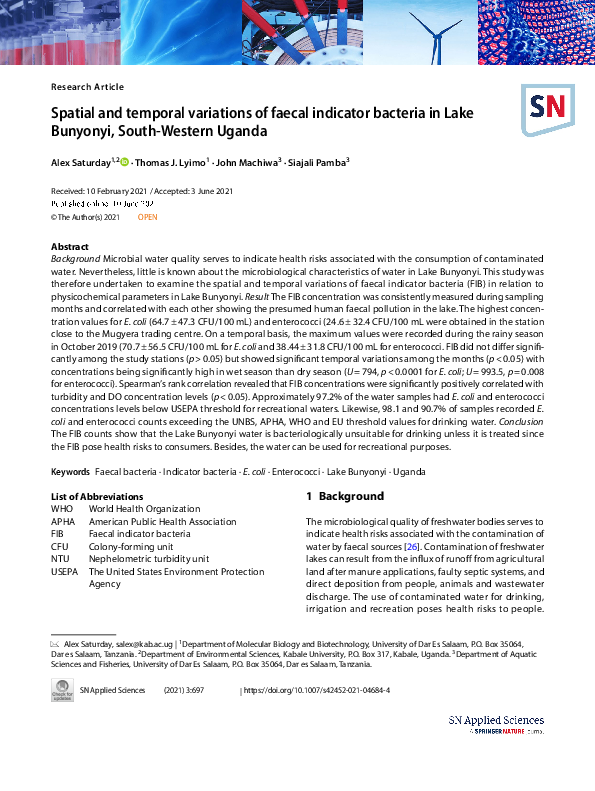 (PDF) Spatial and temporal variations of faecal indicator bacteria in ...