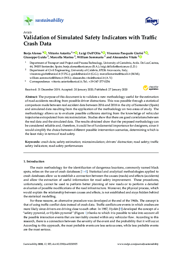 (PDF) Validation of Simulated Safety Indicators with Traffic Crash Data