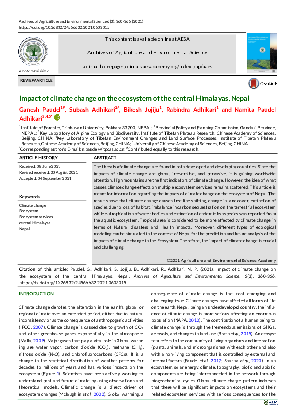 (PDF) Impact of climate change on the ecosystem of the central ...