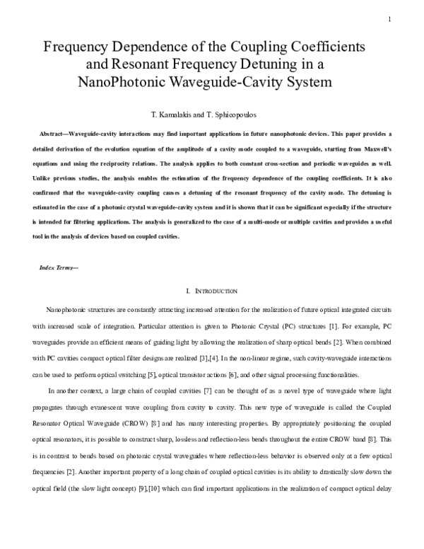 (PDF) Frequency Dependence of the Coupling Coefficients and Resonant ...
