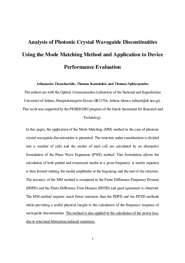 (PDF) Analysis of photonic crystal waveguide discontinuities using the ...