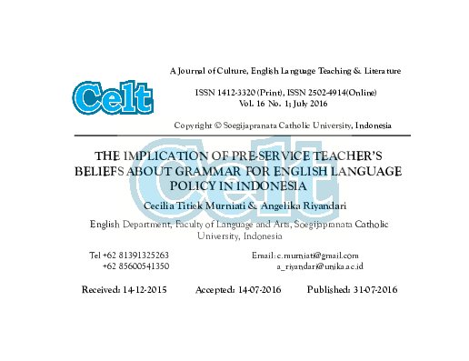 (PDF) The Implication of Pre-Service Teacher’s Beliefs About Grammar ...