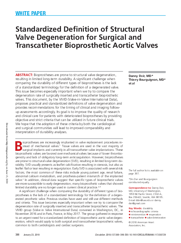 (PDF) Standardized Definition of Structural Valve Degeneration for ...