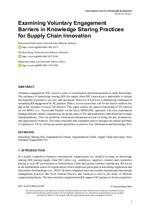 (PDF) Examining Voluntary Engagement Barriers in Knowledge Sharing ...