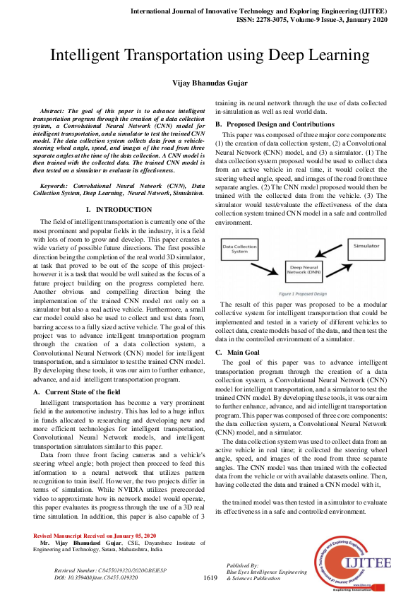 (PDF) Intelligent Transportation using Deep Learning