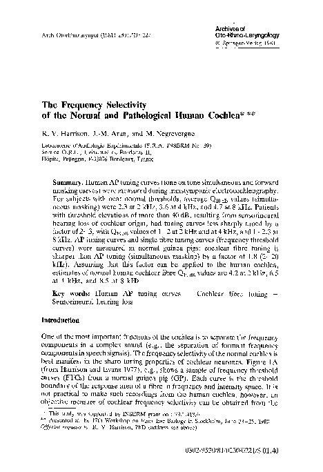 (PDF) The frequency selectivity of the normal and pathological human ...