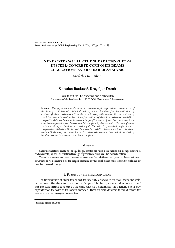 (PDF) Static strength of the shear connectors in steel-concrete ...