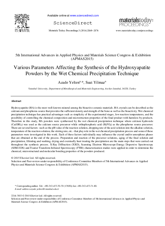 (PDF) Various Parameters Affecting the Synthesis of the Hydroxyapatite ...