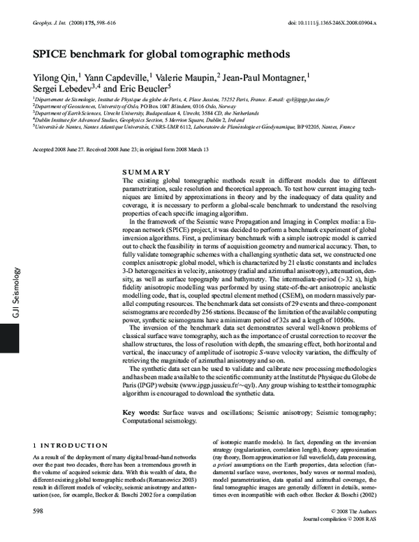(PDF) A SPICE synthetic dataset to benchmark global tomographic methods
