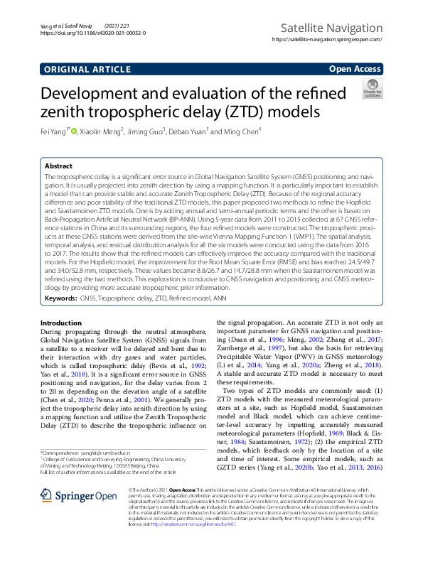 (PDF) Development and evaluation of the refined zenith tropospheric ...