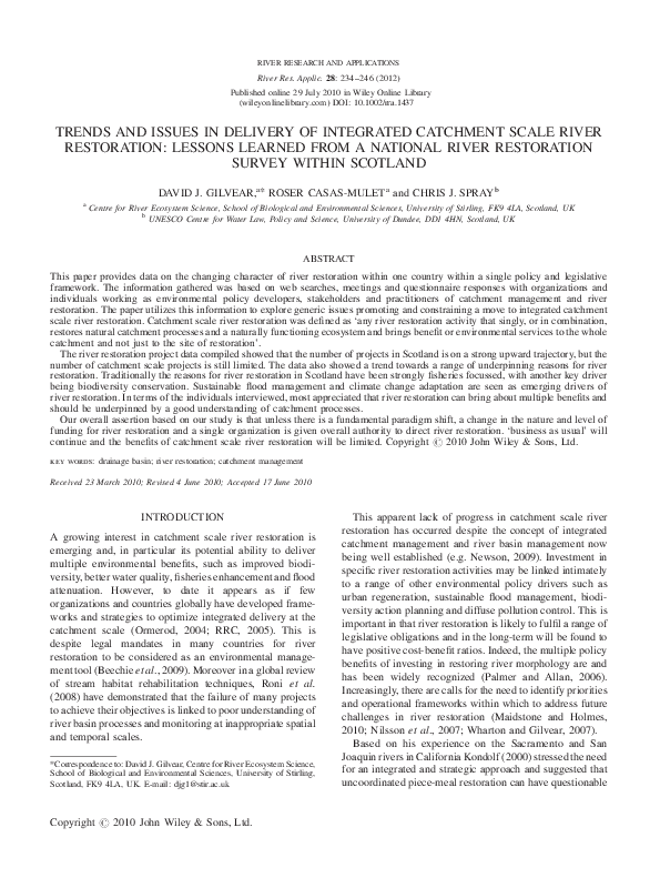 (PDF) Trends and issues in delivery of integrated catchment scale river ...