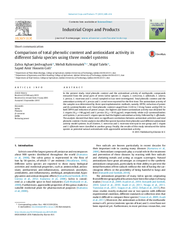 (PDF) Comparison of total phenolic content and antioxidant activity in ...