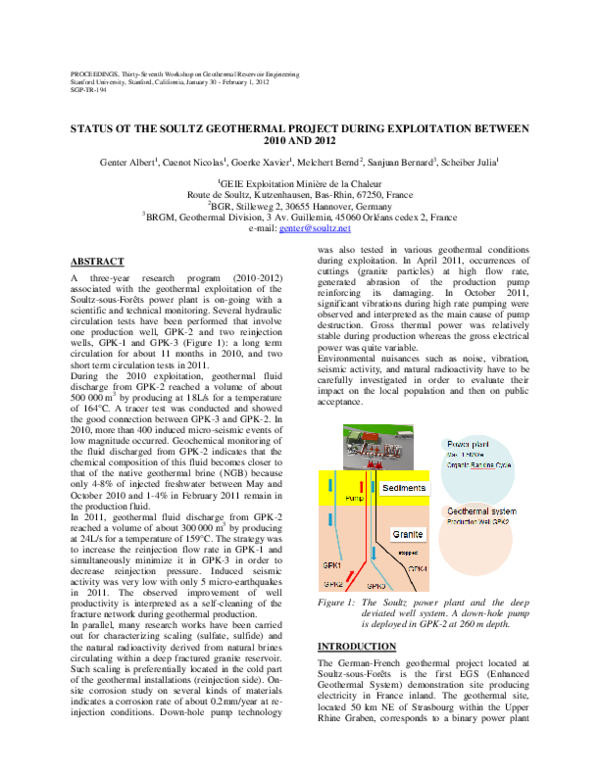 (PDF) Status of the Soultz geothermal project during exploitation ...