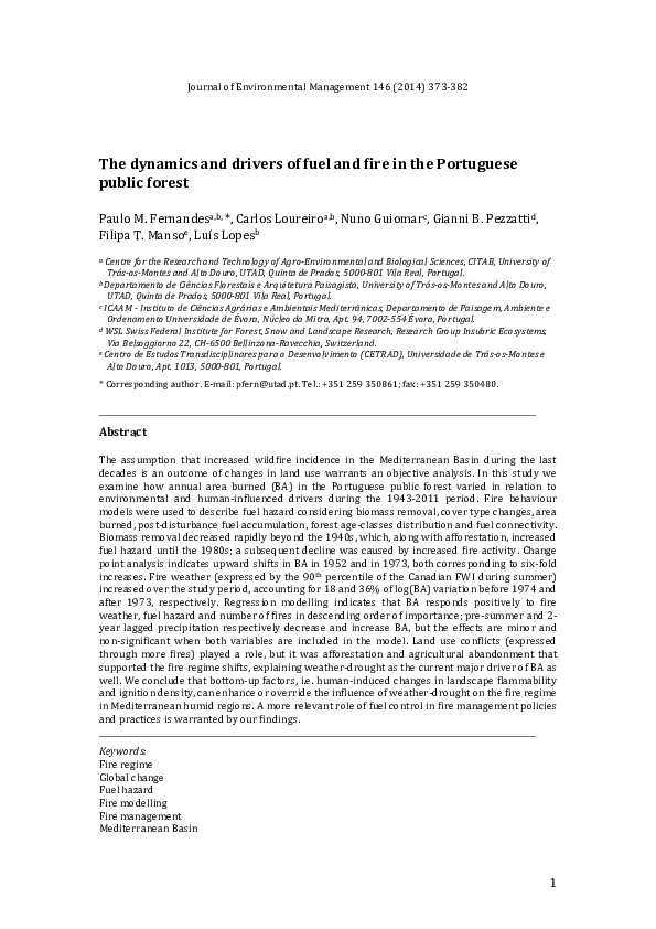 (PDF) The dynamics and drivers of fuel and fire in the Portuguese ...