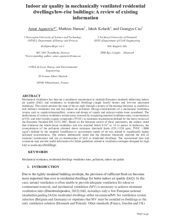 (PDF) Indoor air quality in mechanically ventilated residential ...