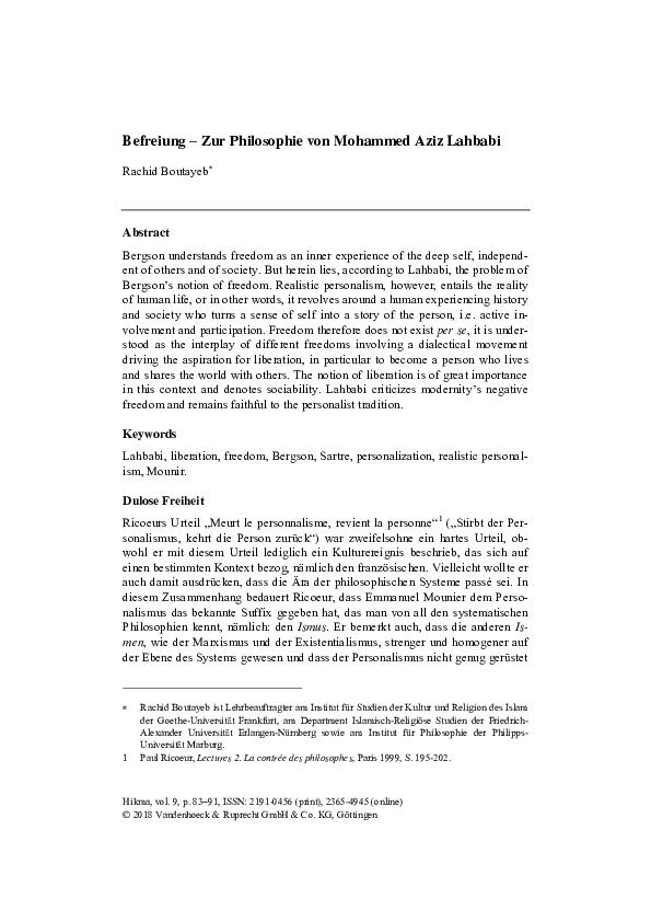 (PDF) Befreiung Zur Philosophie von Mohammed Aziz Lahbabi Rachid