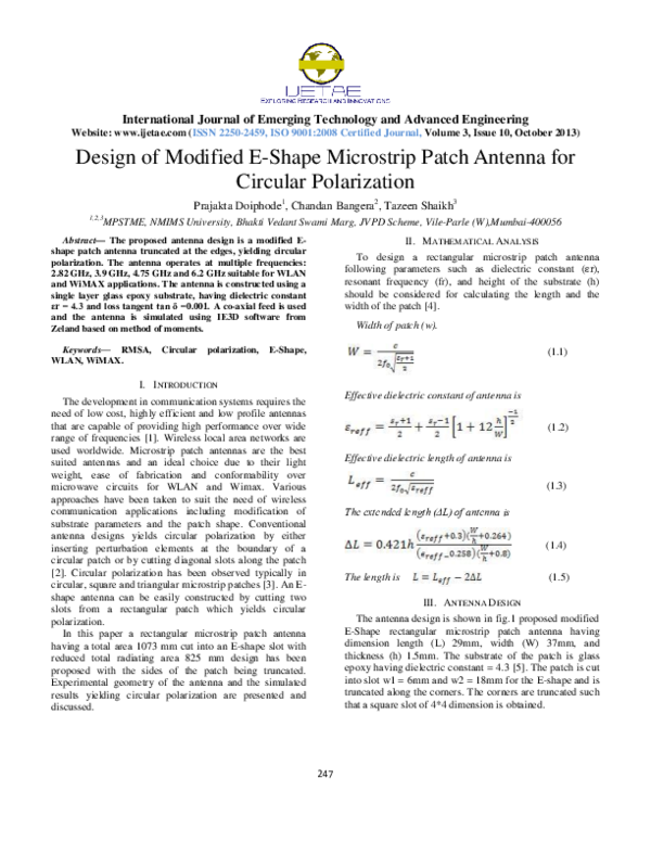 (PDF) Design of Modified E-Shape Microstrip Patch Antenna for Circular ...