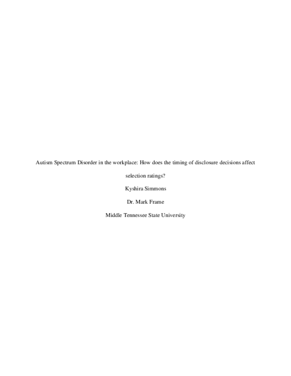 (PDF) Autism Spectrum Disorder in the Workplace How Does the Timing of ...