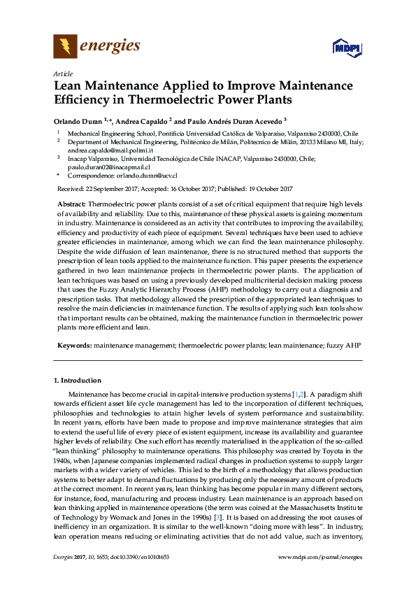 (PDF) Lean Maintenance Applied to Improve Maintenance Efficiency in ...