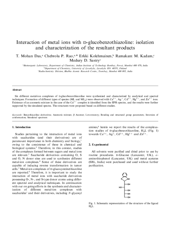 (PDF) Interaction of metal ions with d-glucobenzothiazoline: isolation ...