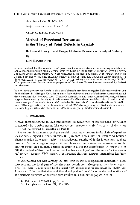 (PDF) Method of Functional Derivatives in the Theory of Point Defects ...