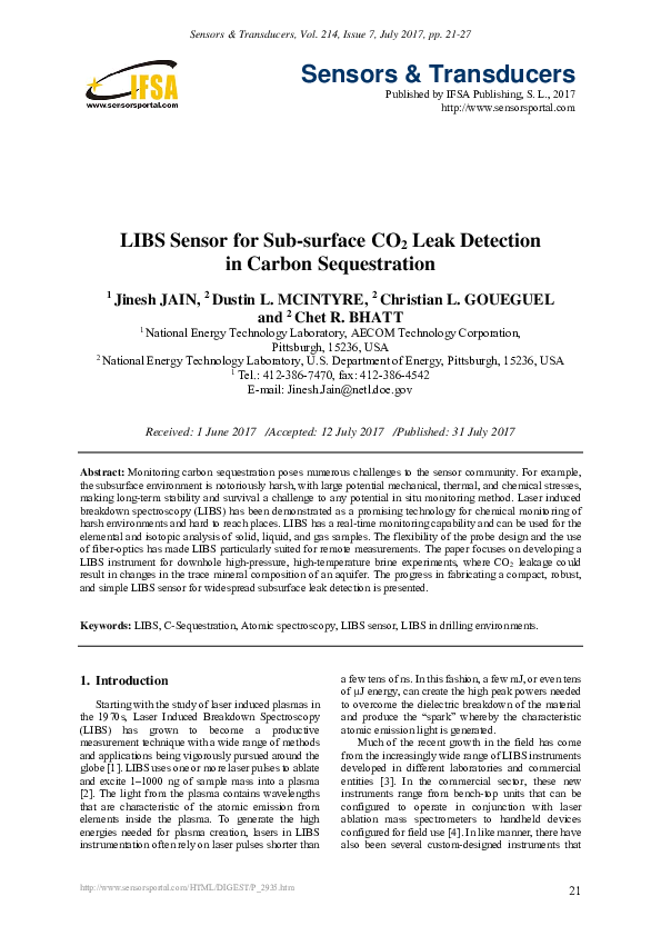 (PDF) LIBS Sensor for Sub-surface CO2 Leak Detection in Carbon ...