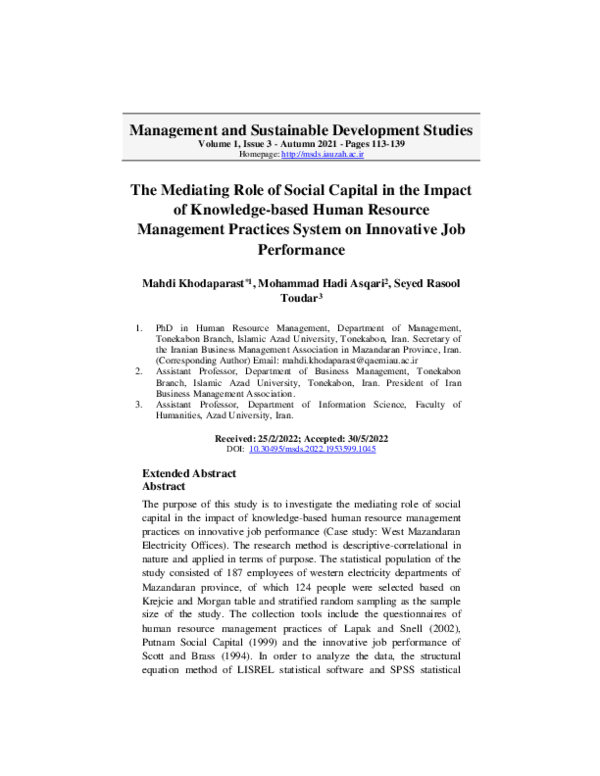 (PDF) The Mediating Role of Social Capital in the Impact of Knowledge ...