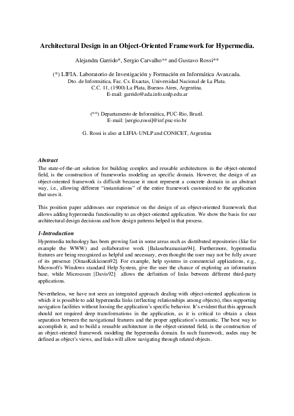(PDF) Architectural Design in an Object-Oriented Framework for Hypermedia