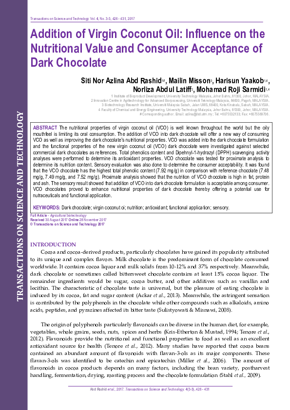 (PDF) Addition of Virgin Coconut Oil Influence on the Nutritional