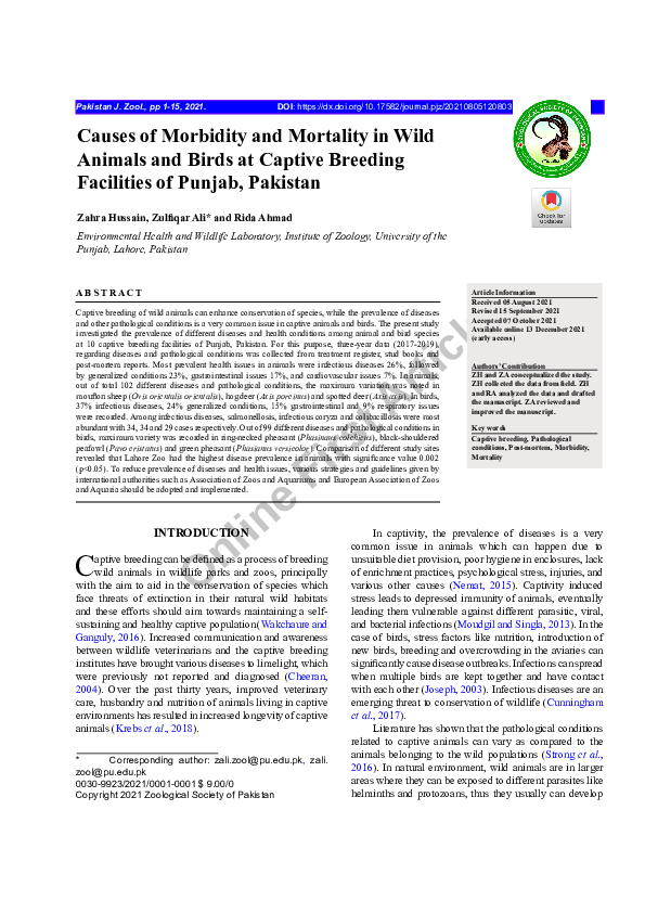 (PDF) Causes of Morbidity and Mortality in Wild Animals and Birds at ...