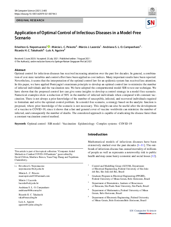 (PDF) Application of Optimal Control of Infectious Diseases in a Model ...
