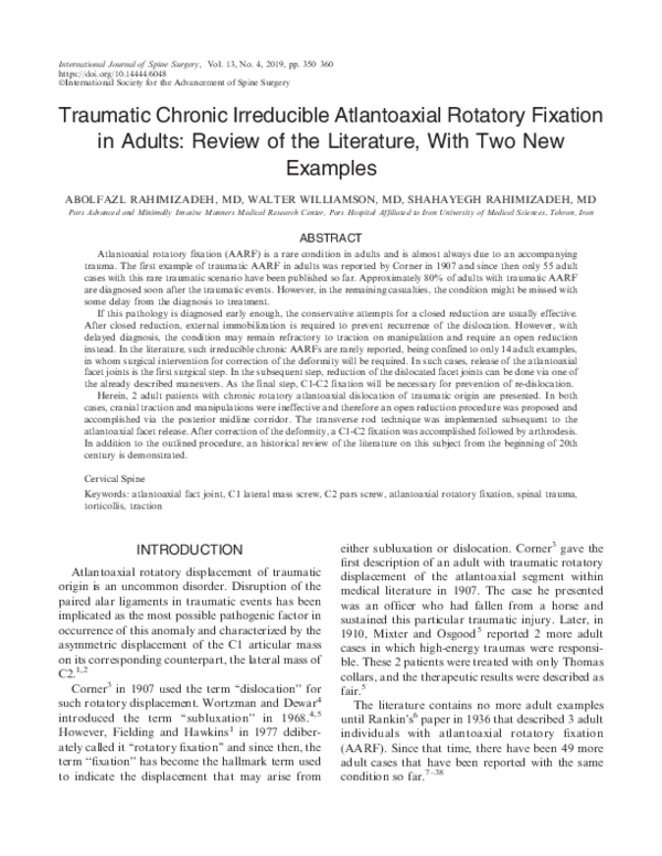 (PDF) Traumatic atlantoaxial rotatory subluxation (TAARS) in adults: A ...