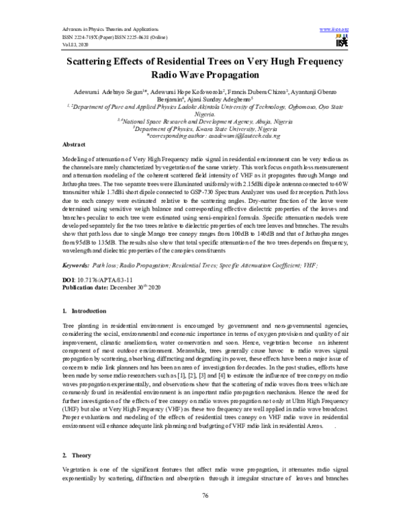 (PDF) Scattering Effects of Residential Trees on Very Hugh Frequency ...