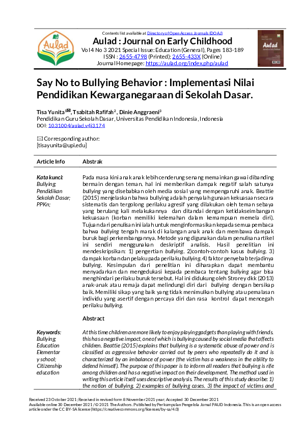 (PDF) Say No to Bullying Behavior : Implementasi Nilai Pendidikan ...