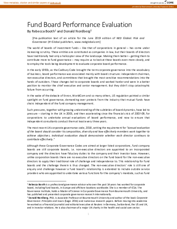(PDF) Fund board performance evaluation