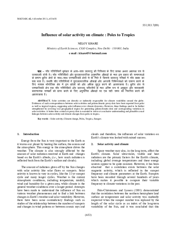 (PDF) Influence of solar activity on climate : Poles to Tropics