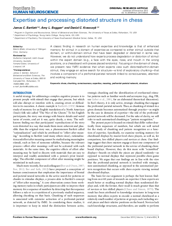(PDF) Expertise and processing distorted structure in chess