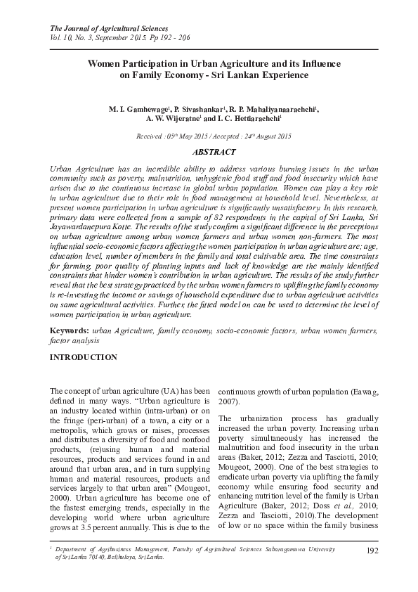 (PDF) Women participation in urban agriculture and its influence on ...