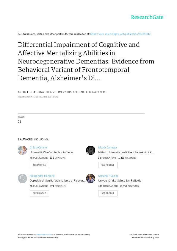 (PDF) Differential Impairment of Cognitive and Affective Mentalizing ...