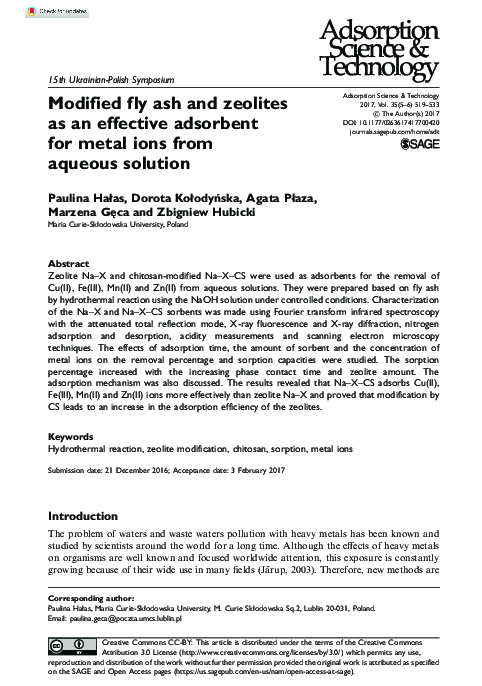 (PDF) Modified fly ash and zeolites as an effective adsorbent for metal ...