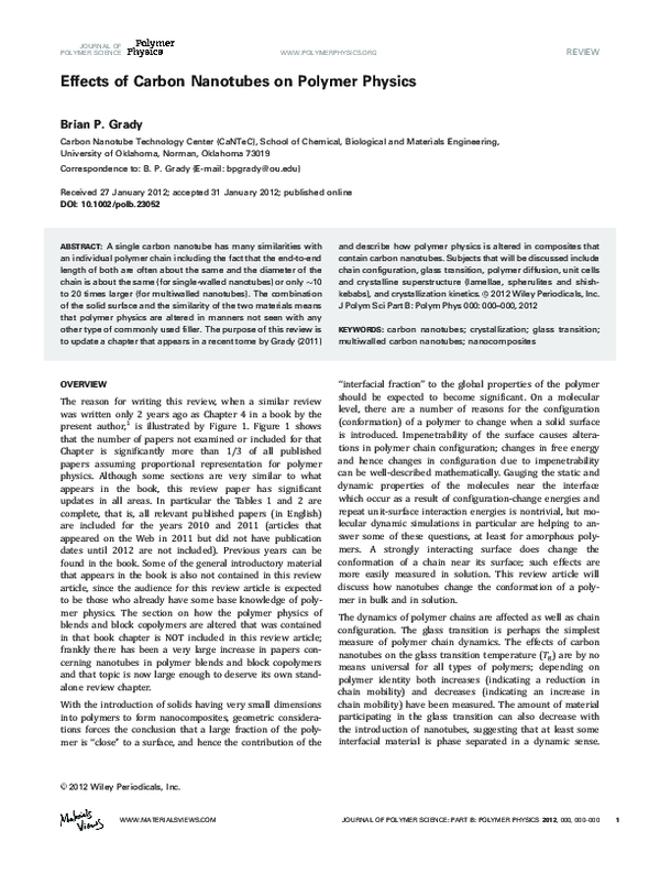 (PDF) Effects of carbon nanotubes on polymer physics